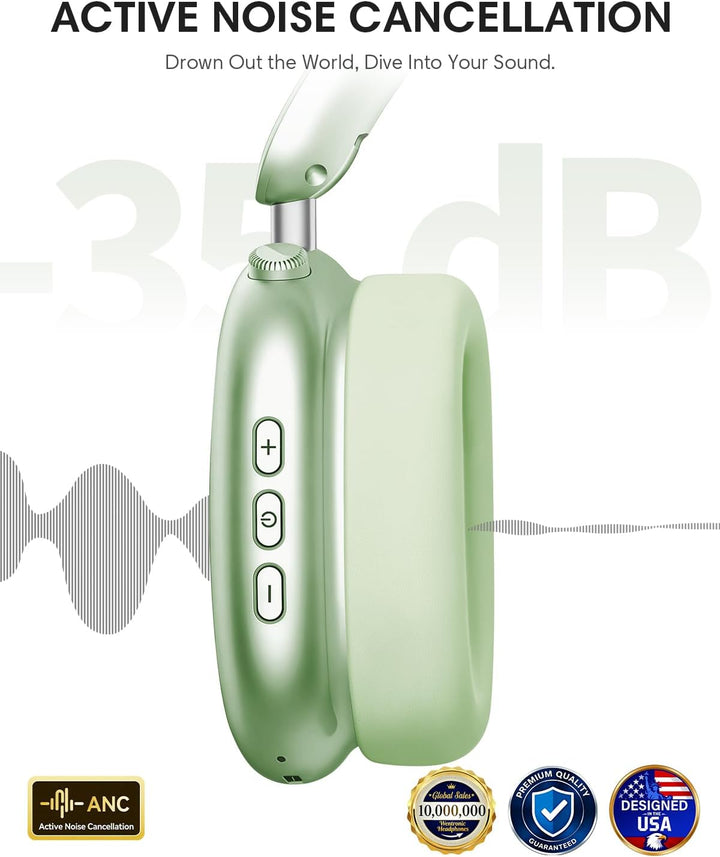 Wentronic Y02 Aktive Noise Cancelling Kopfhörer,60 Std.5 EQ-Musikmodi,Hi-Res-Audio,Tiefe Bässe,faltb