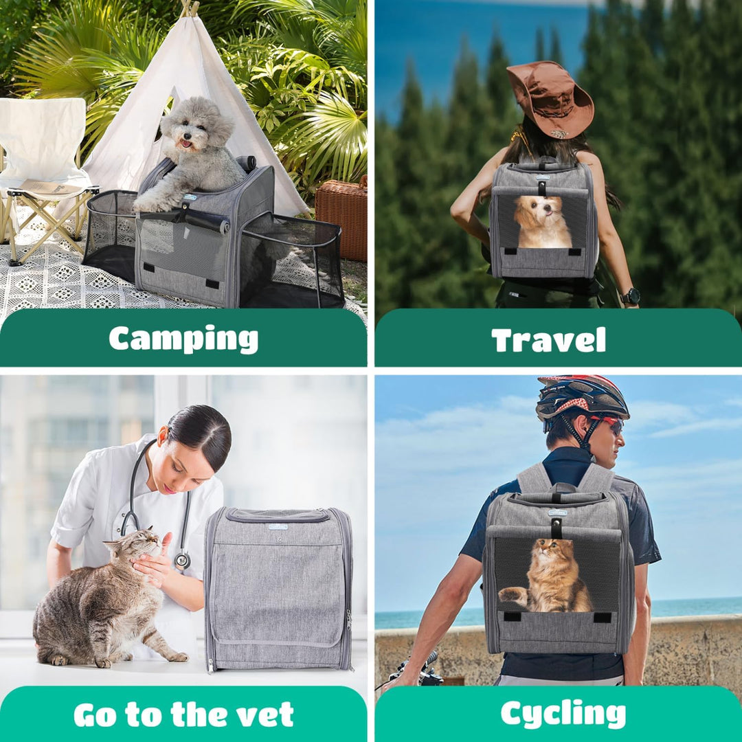 Nobleza - Erweiterbar Hunderucksack für Katzen und Kleine Hunde，Haustier Rucksack mit Netzfenster, T