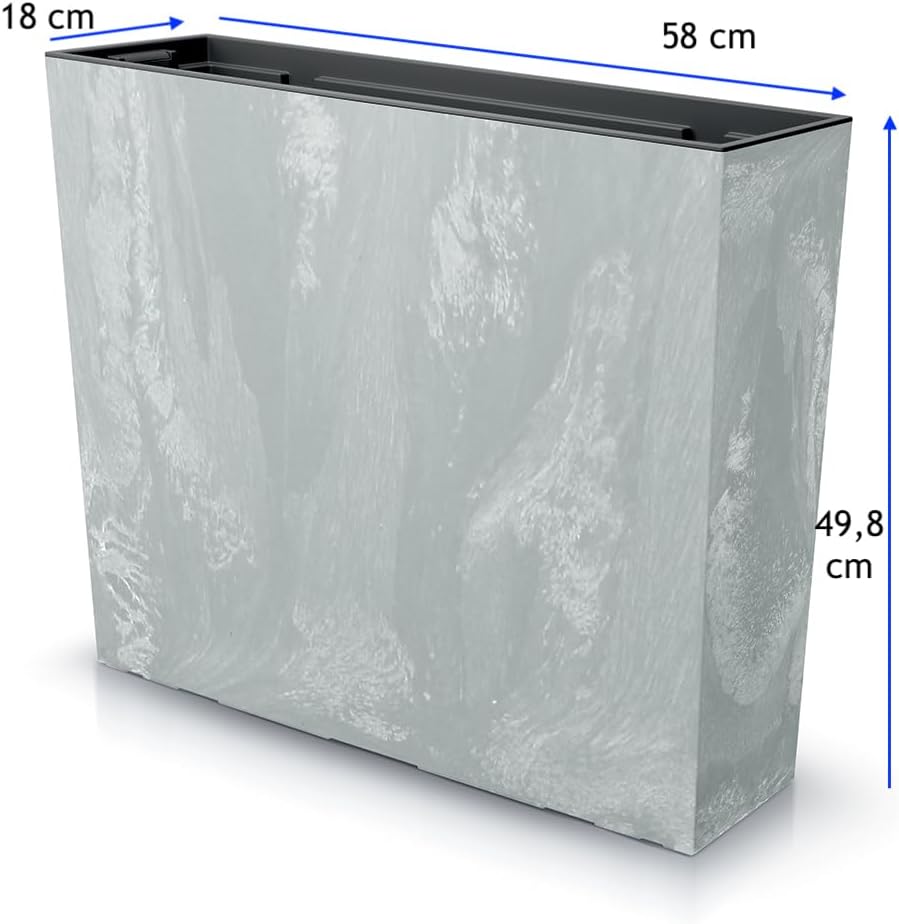 MELTOM Blumenkübel Blumenkasten mit Einsatz Quadratisch Beton Optik Farbe: Grau XL (BxH): 58 x 50 cm