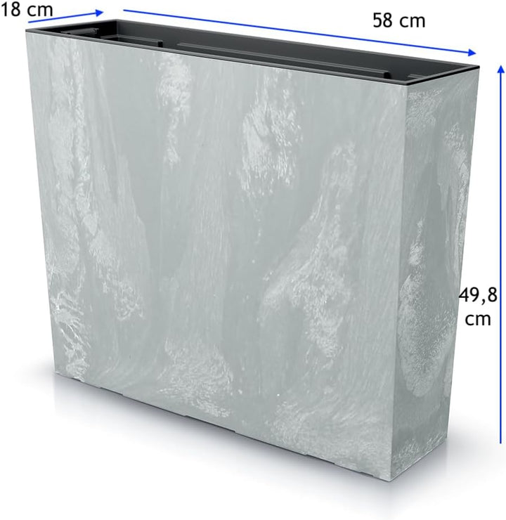 MELTOM Blumenkübel Blumenkasten mit Einsatz Quadratisch Beton Optik Farbe: Grau XL (BxH): 58 x 50 cm