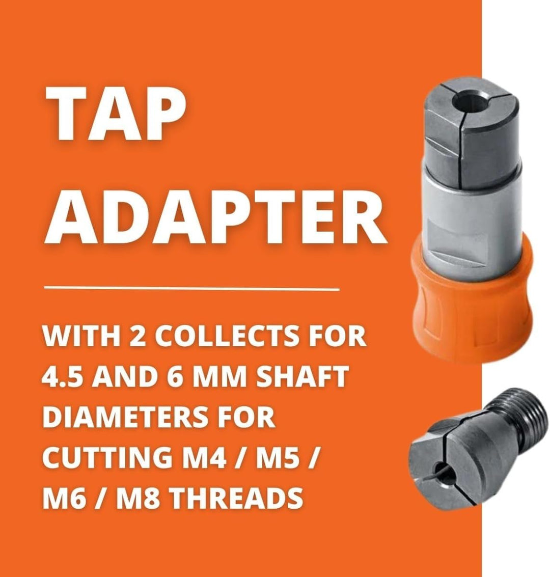 FEIN Gewindebohr-Adapter mit 2 Spannzangen zum Schneiden von Gewindegrössen M4 / M5 / M6 / M8. Kompa