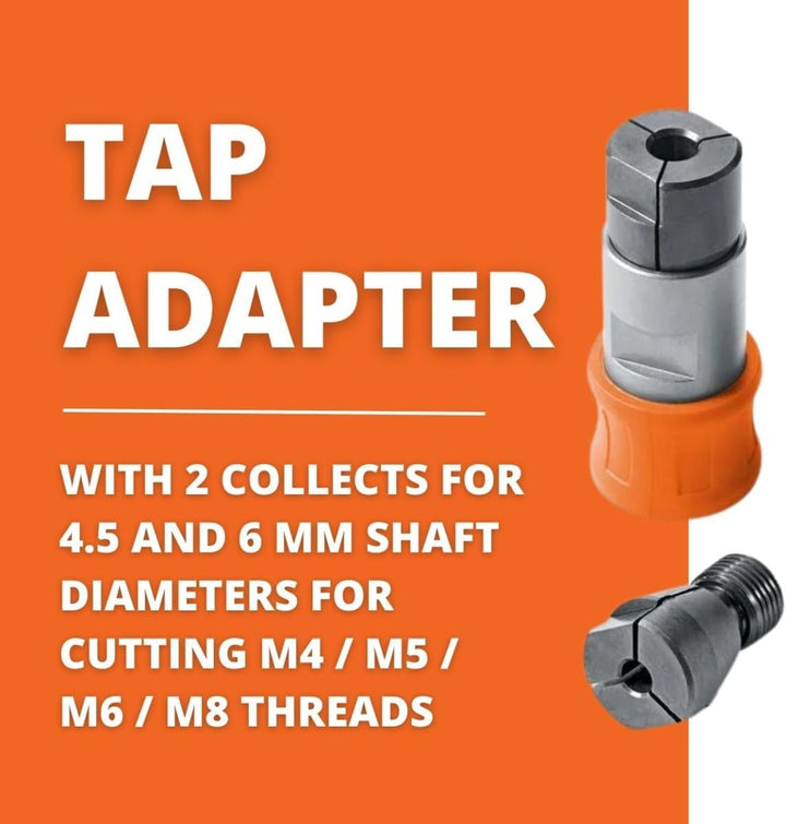 FEIN Gewindebohr-Adapter mit 2 Spannzangen zum Schneiden von Gewindegrössen M4 / M5 / M6 / M8. Kompa