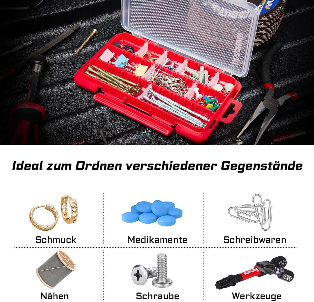 4 Stück Kleiner Flacher Sortimentskoffer für Kleinteile, Tragbarer Sortierbox mit Herausnehmbaren Tr