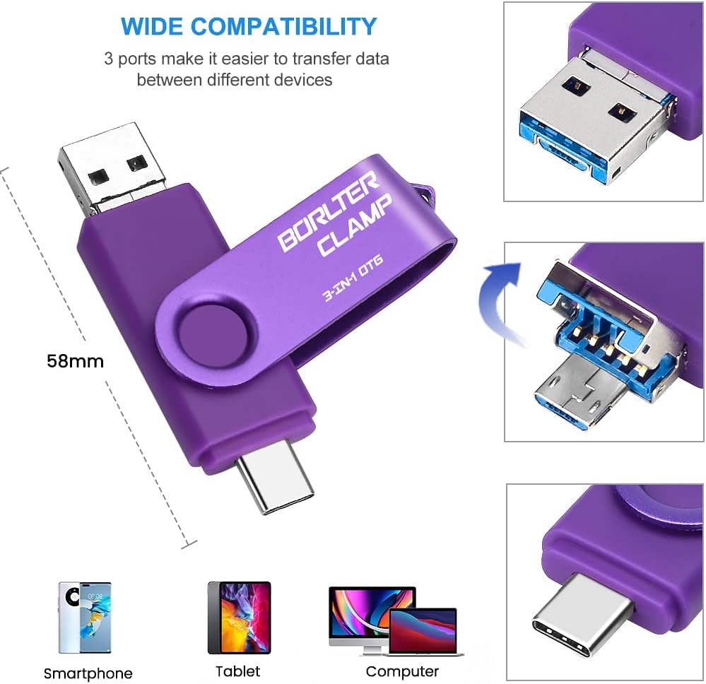64 GB USB 3.0 Flash-Laufwerk 3 in 1 Foto-Stick für Android-Handys, BORLTER CLAMP OTG Speicherstick m