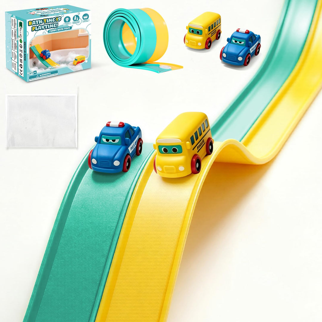 Badespielzeug Baby, Flexible Kugelbahn Badespielzeug mit 2 Autos Badespielzeug Saugnäpfe, Badewannen
