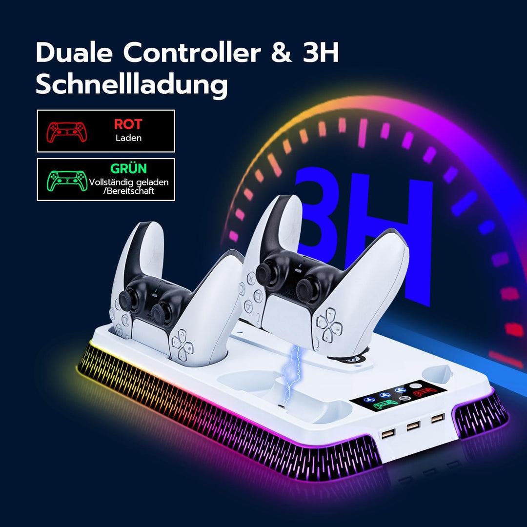 Wigearss PS5/PS5 Slim/PS5 Pro Kühler Standfuss mit Dual Controller Ladegerät, PS5 Controller Ladesta