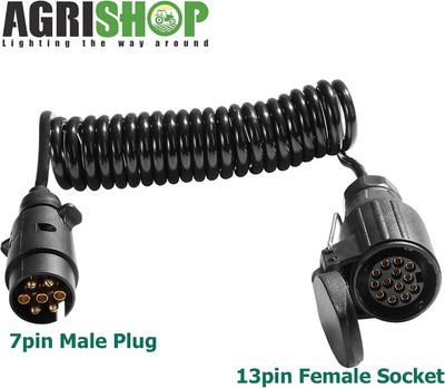 AGRISHOP Anhängerkabel Adapterkabel 7auf 13-polig 12v 2.8m,Anhänger Verlängerung Spiralkabel 7-13pol