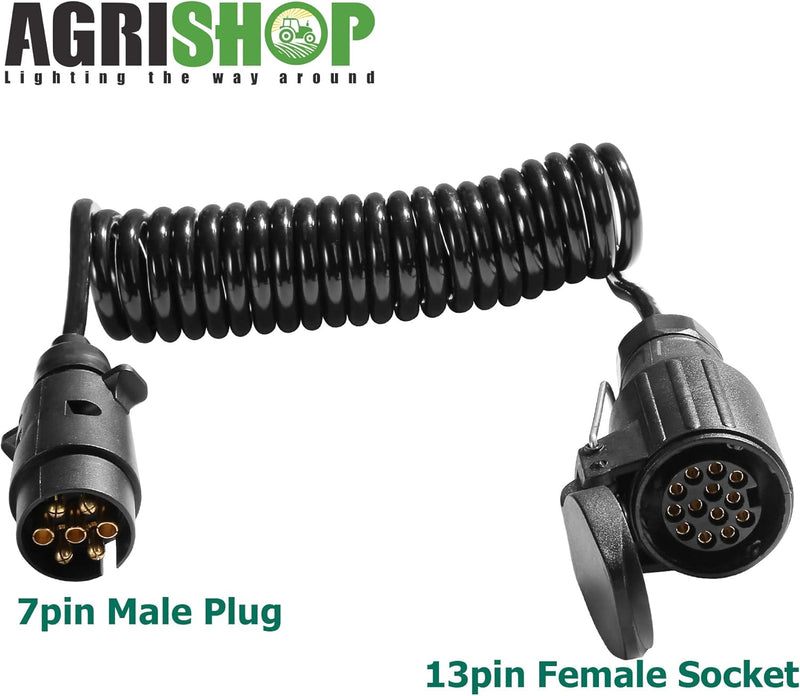 AGRISHOP Anhängerkabel Adapterkabel 7auf 13-polig 12v 2.8m,Anhänger Verlängerung Spiralkabel 7-13pol
