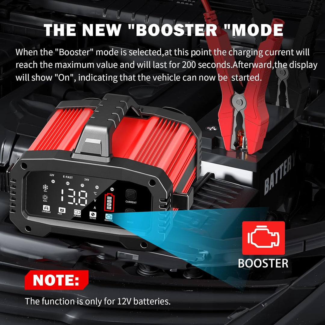 25A Auto-Batterieladegerät, mit Temperaturkompensation für Auto-, LKW-, Motorrad-, Rasenmäher-, Boot