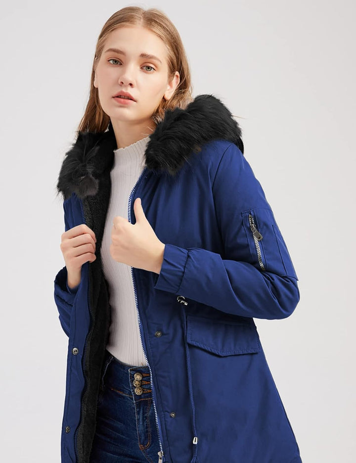 Tuopuda Jacke Damen Wintermantel mit Kapuze Reissverschluss Parka Mantel Langarm Hooded Jacket Schwa