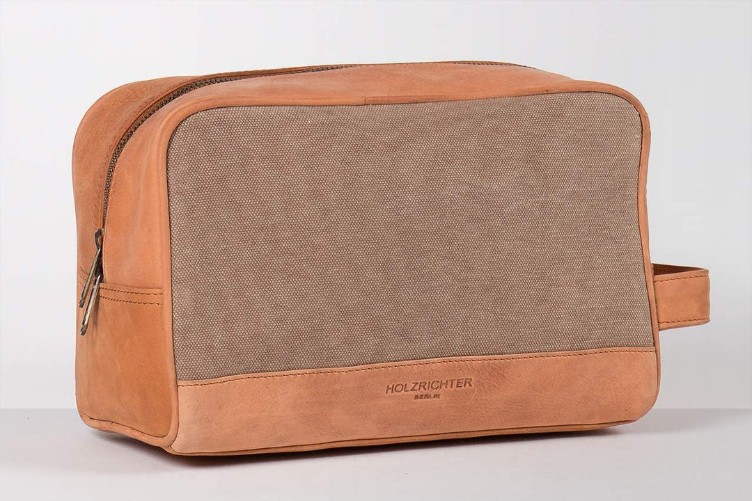 HOLZRICHTER Berlin - Kulturtasche aus Leder & Canvas für Damen & Herren (No-3-1), Kulturbeutel 15x25