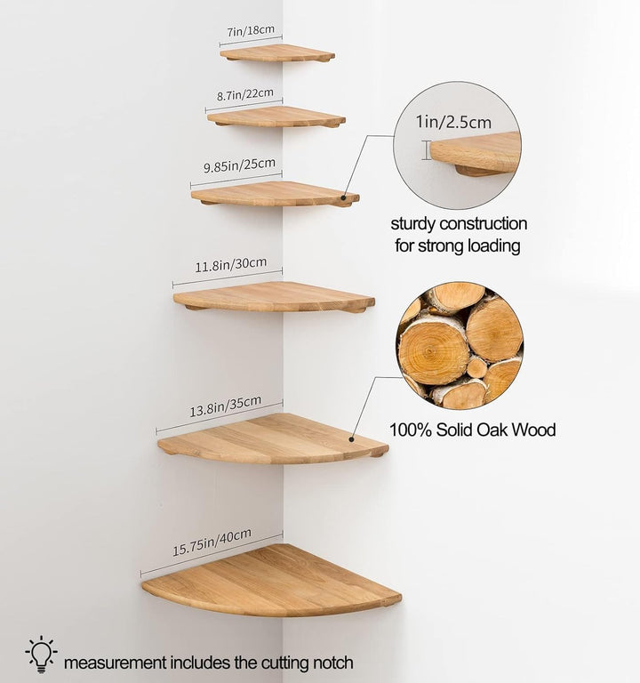 Eckregal Hängeregal, Eiche Massivholz Eckregal runde Enden Wandregal Holz Vintage Landhausstil Regal