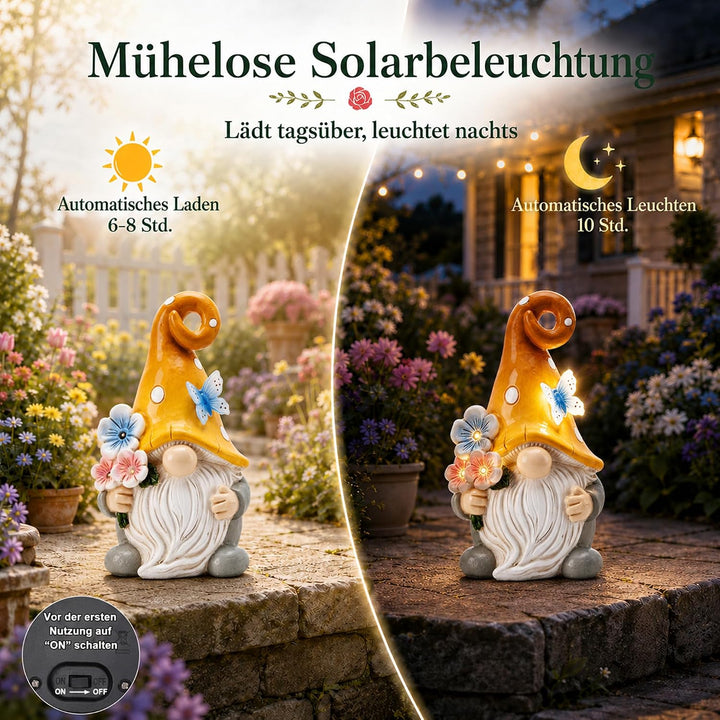 Yeomoo Solar Gartenzwerge mit Schmetterling &amp; Blumen Lichterkette für Aussen Zwerge Blume, Zwerge Bl