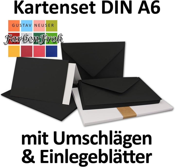 25x Faltkarten Set DIN A6/C6 mit Brief-Umschlägen in Schwarz - inklusive Einleger - 14,8 x 10,5 cm -