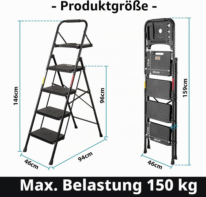 BONTEC Trittleiter 4 Stufen Klappbar, 181kg Kapazität mit Breiten Anti-Rutsch-Pedalen, Faltbarer Sta