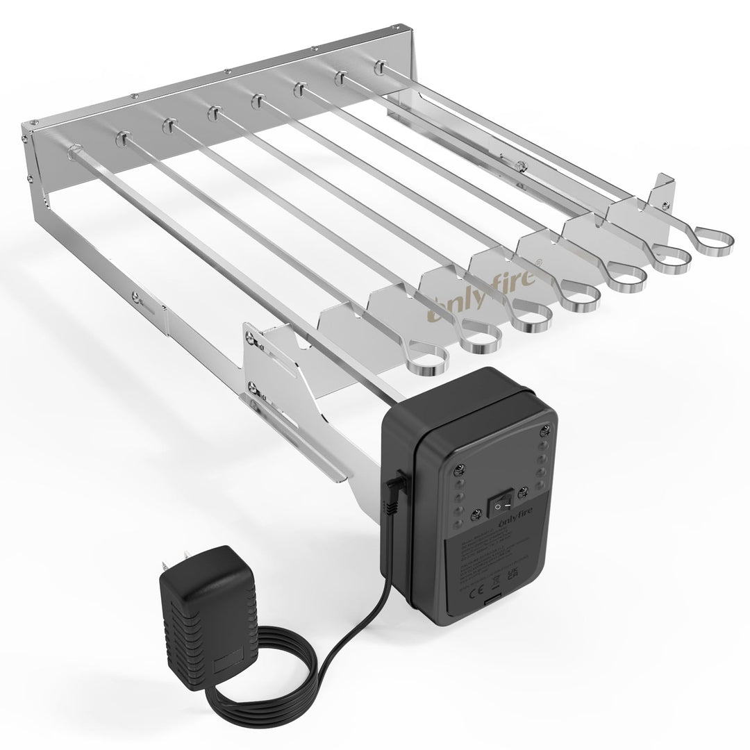 Onlyfire Elektrischer Spiessdreher, Edelstahl Drehspiess Aufsatz mit 7 Spiessen und Motor, Grössenve