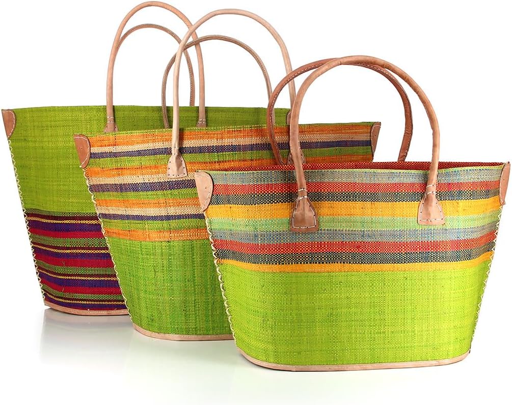 bunte Korbtasche aus Raphia/Bast Strandtasche Shopper Korb Einkaufskorb (BESAO), Besao