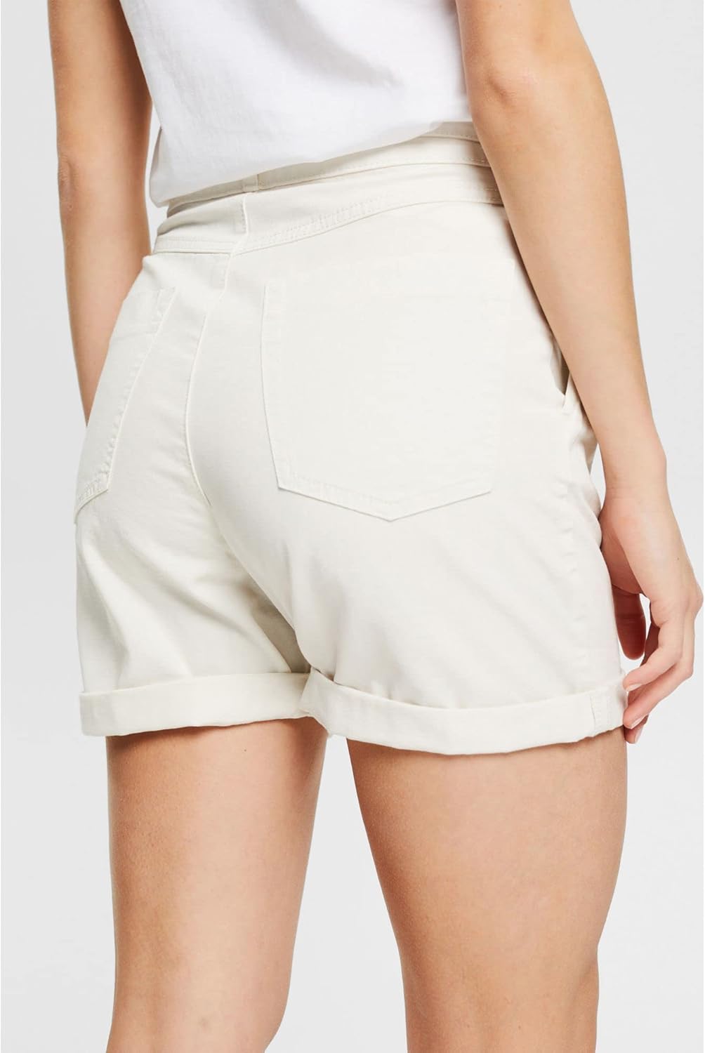 ESPRIT Shorts mit Bindegürtel, Bio-Baumwolle 44 110/Off White, 44 110/Off White