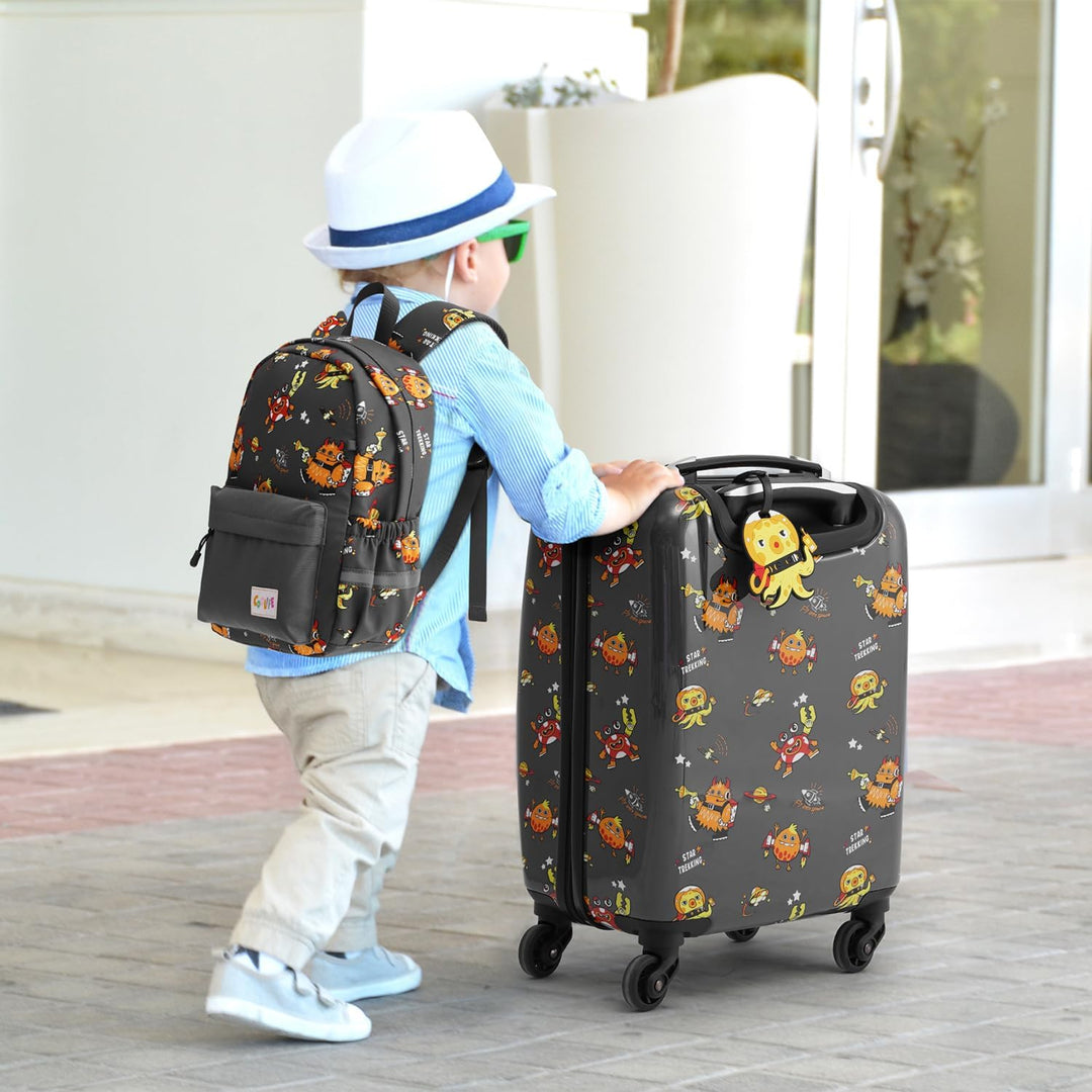 COOLIFE 5tlg Kinderkoffer mit Rucksack, Kindertrolley aus Kunststoff, Kindergepäck, Kinder Kofferset