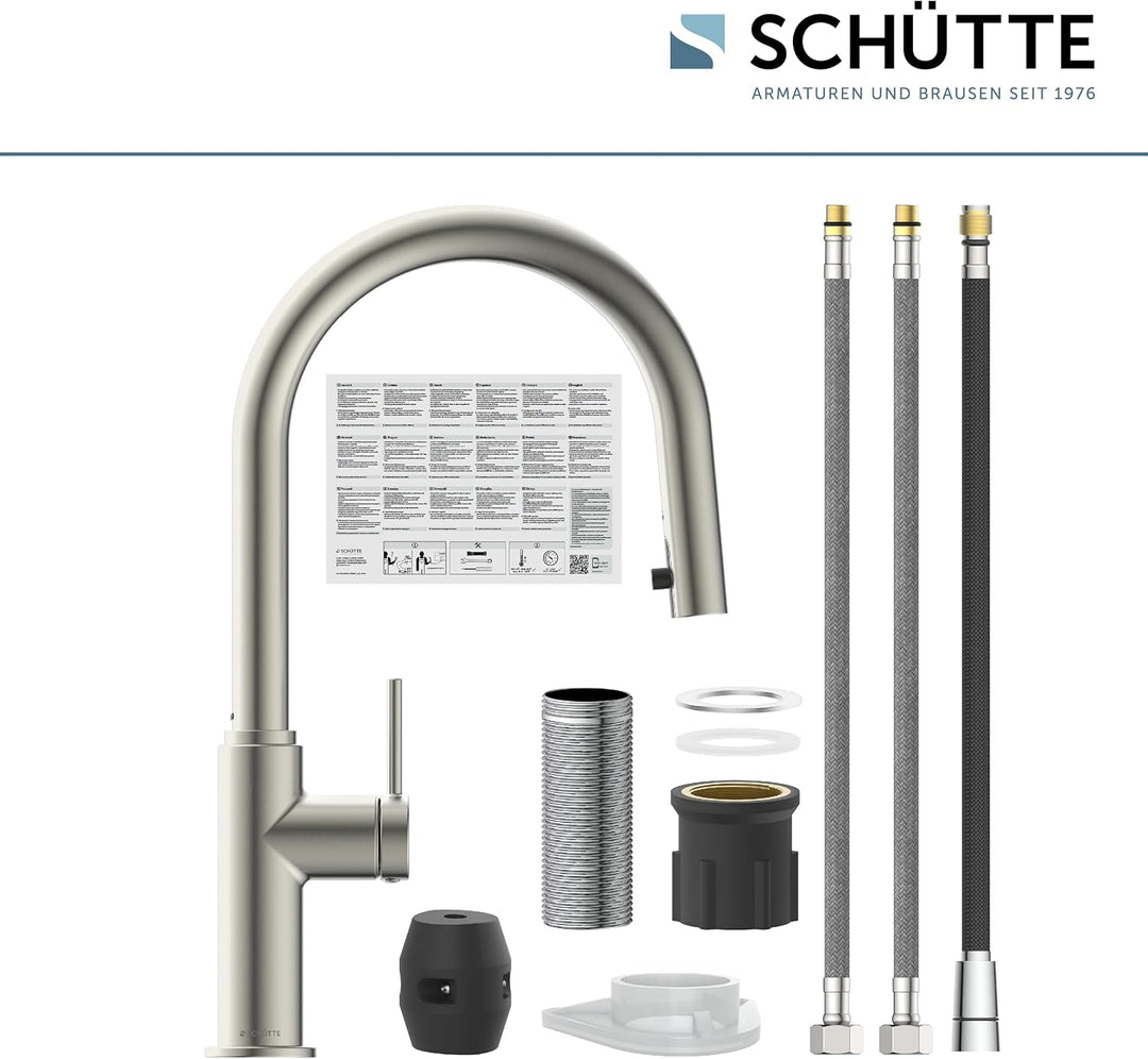 SCHÜTTE 79526 Blackpool Küchenarmatur mit ausziehbarer Geschirrbrause, 360 Grad Wasserhahn für die K