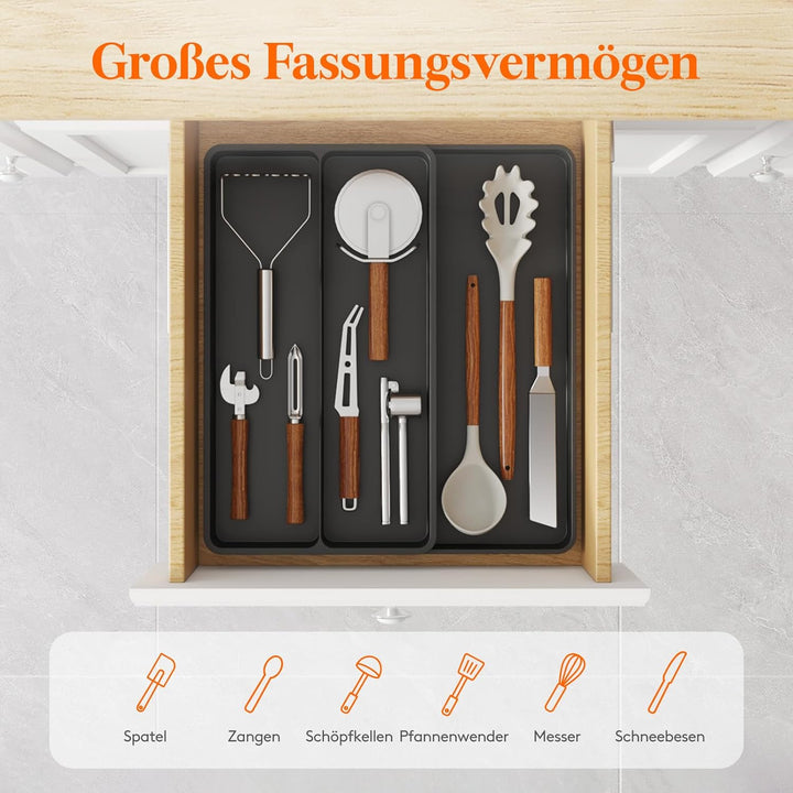 Lifewit Besteckkasten für Schubladen, Küchenutensilien Besteckkasten erweiterbar auf 36,5 cm, Schmal