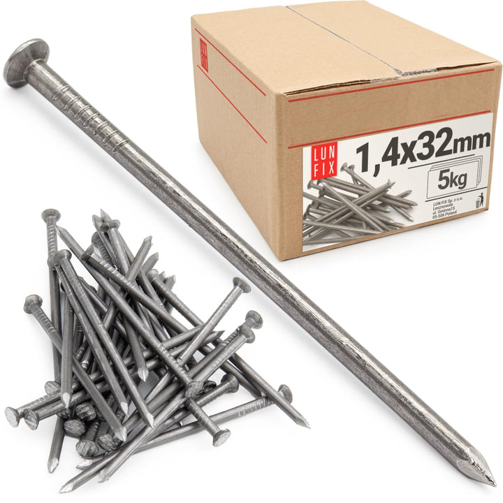 Lun Fix Drahtstifte 1,4 x 32 mm - 5kg Holznägel für Bauarbeiten Unverzinkter Baunägel Stahlnägel 32m