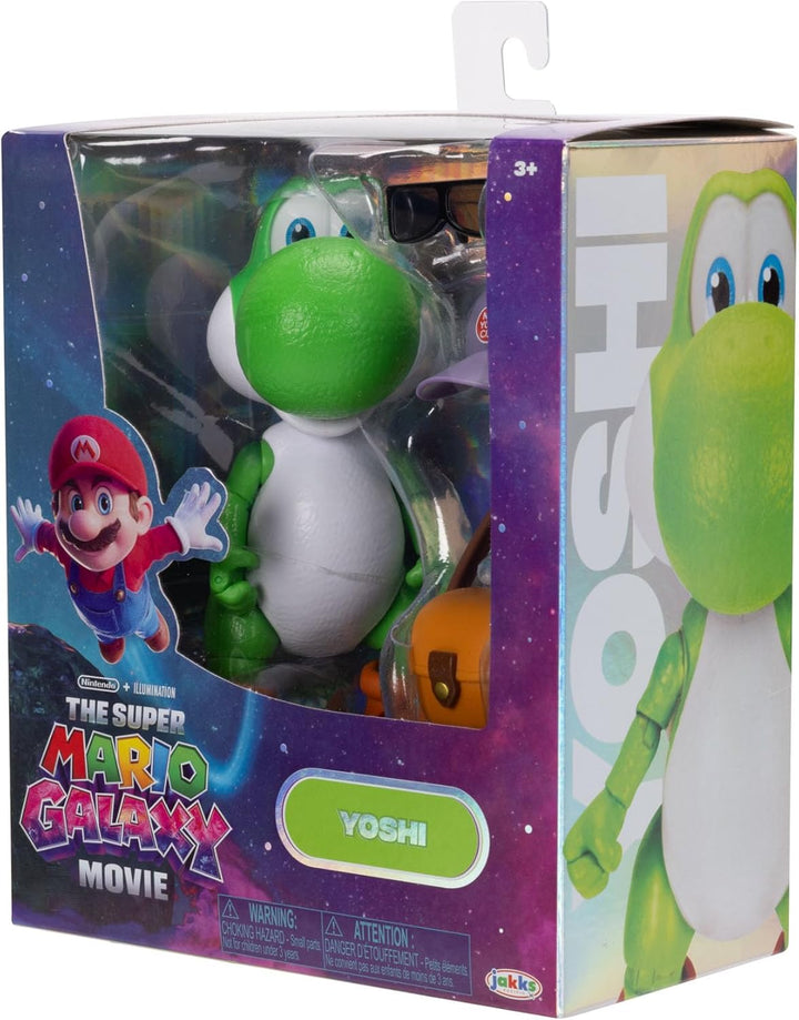Super Mario Galaxy Movie – 13 cm Figurenserie – Yoshi-Figur mit Hut, Sonnenbrille und Tasche