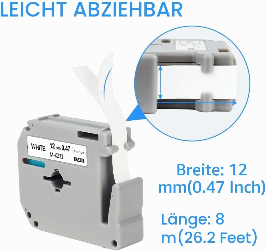 UniPlus 5x Kompatibel Schriftband Ersatz für Brother M-K231 MK231 12mm Nicht Laminiert Bänder für Br