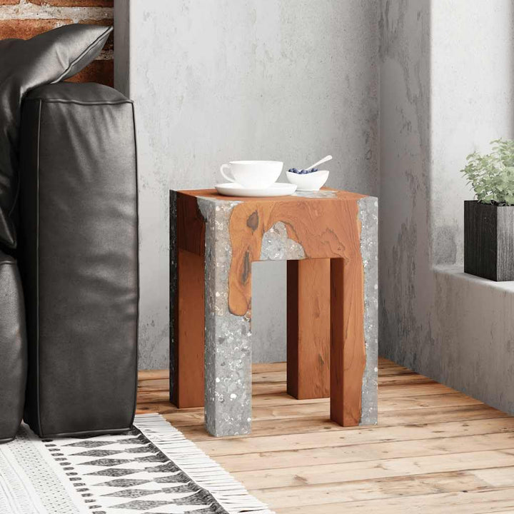 vidaXL Teak Massivholz Sitzhocker Fusshocker Hocker Beistelltisch Harz 30x30x40cm
