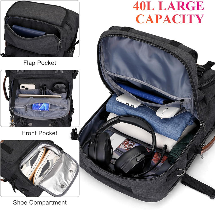WITZMAN Reiserucksack Herren Gross 40L Canvas Vintage 3 in 1 Rucksack Fit 16 Zoll Laptop Rucksack fü