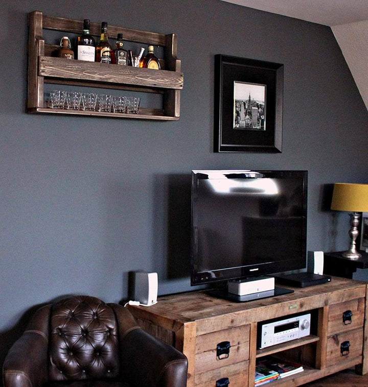 Dekorie Whisky Regal aus Holz - mit Gläserhalter - Braun - Industrie Stil - fertig montiert - Wandba