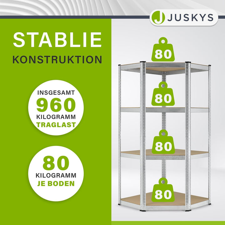 Juskys 3er Metall Regalsystem Easy | 1 Eckregal & 2 Lagerregale | 12 Böden aus MDF Holz | 960 kg | S
