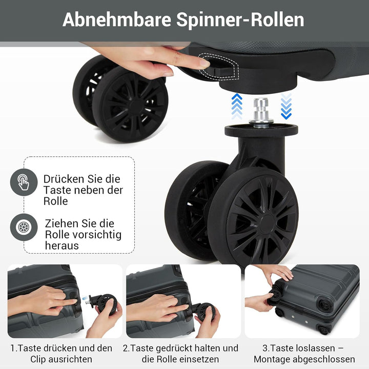 KONO Handgepäck Koffer mit abnehmbaren Rollen, 40x30x20 cm ohne Rollen, Leichter Kabinen-Koffer klei