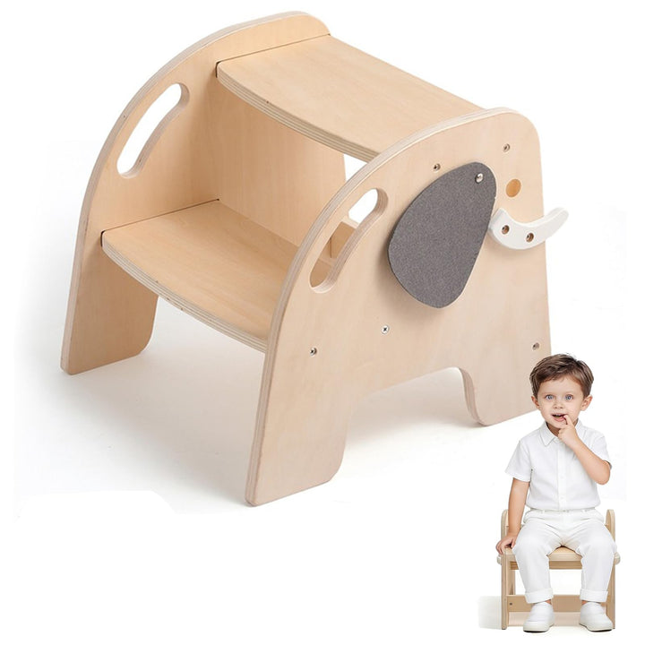 Tritthocker mit 2 Stufen für Kinder, Holz-Trittstuhl, 80 kg Tragkraft, mit Rutschfester Trittfläche,