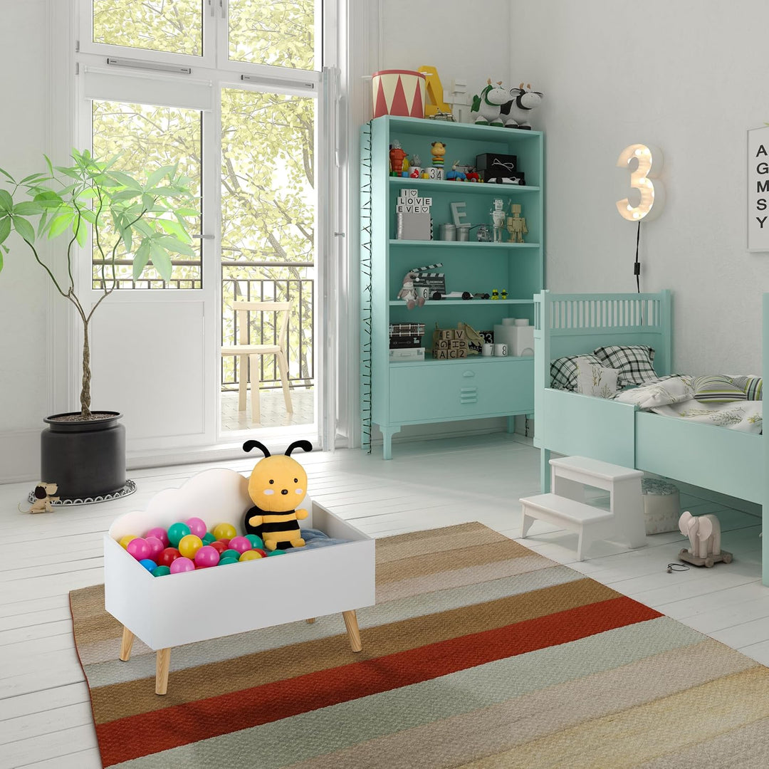 Relaxdays Kindertruhe, Wolken-Design, HxBxT: 45 x 60 x 30 cm, MDF, für Bücher & Spielzeug, offene Sp