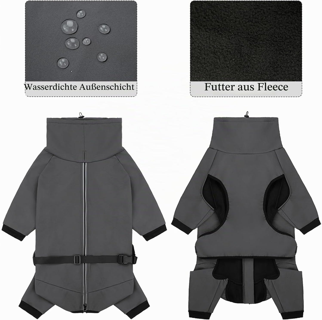 Hundemantel Wasserdicht Warm mit Beinen Hundejacke Winter Reflektierend Reissverschluss Hundemantel