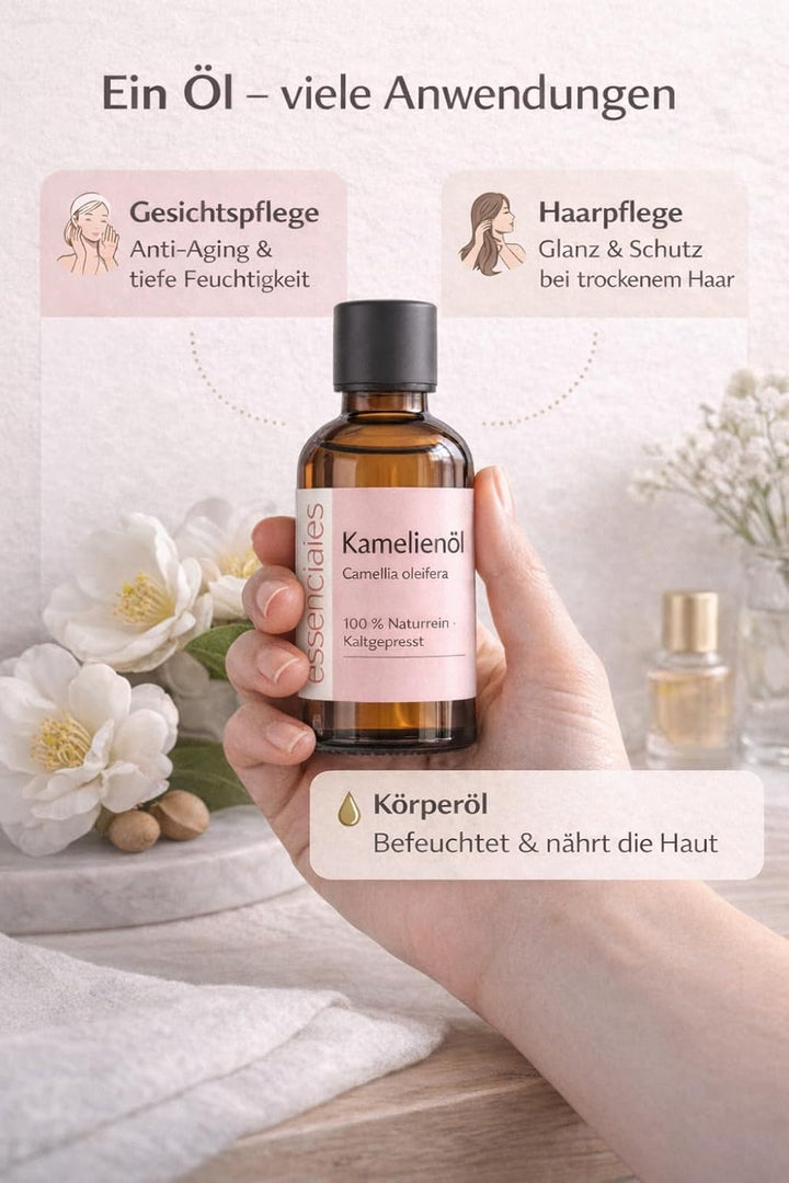 Kamelienöl Bio 100 Prozent Rein Kaltgepresst + Camellia Oleifera Öl Für Hautpflege Anti Aging Und Ha