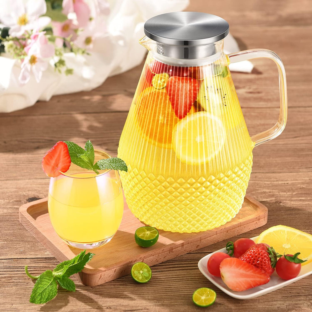 Wasserkaraffe, veecom Glaskaraffe mit Deckel 2.4L Karaffe, Glaskrug mit Deckel, Borosilikatglas Wass