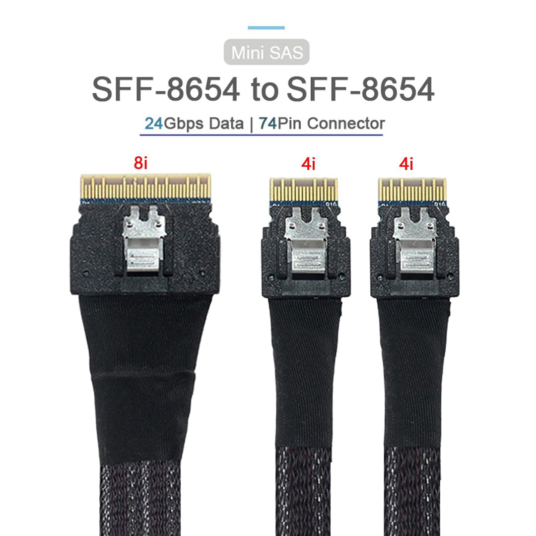 Cablecc PCI-E Ultraport Slimline SAS Slim 4.0 SFF-8654 8i 74pin to Dual SFF-8654 4i 38pin cable 40cm