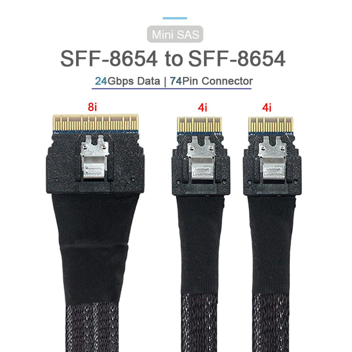 Cablecc PCI-E Ultraport Slimline SAS Slim 4.0 SFF-8654 8i 74pin to Dual SFF-8654 4i 38pin cable 40cm