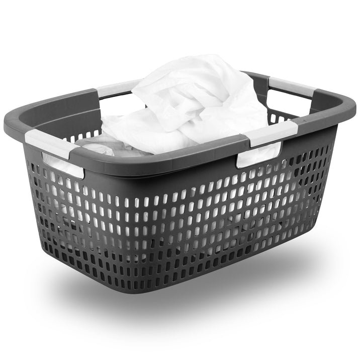 Novaliv Wäschekorb mit 4 Griffen 40L Anthrazit, Wäschebox Set Wäscheeimer Wäschebehälter für Bad Wäs