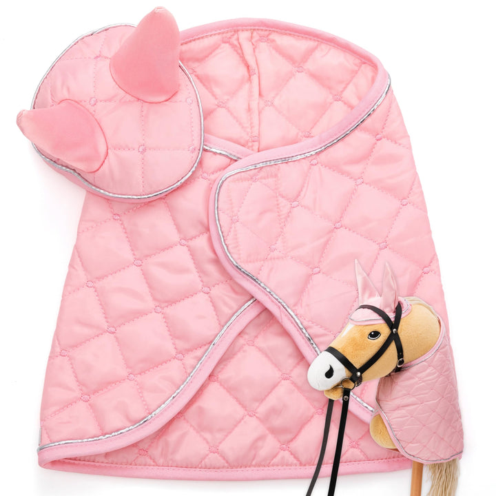 Hoofly Hobby Horse Zubehör Set – Decke &amp; Fliegenhaube in Pink für Hobby Horses [TÜV geprüft] – Hochw