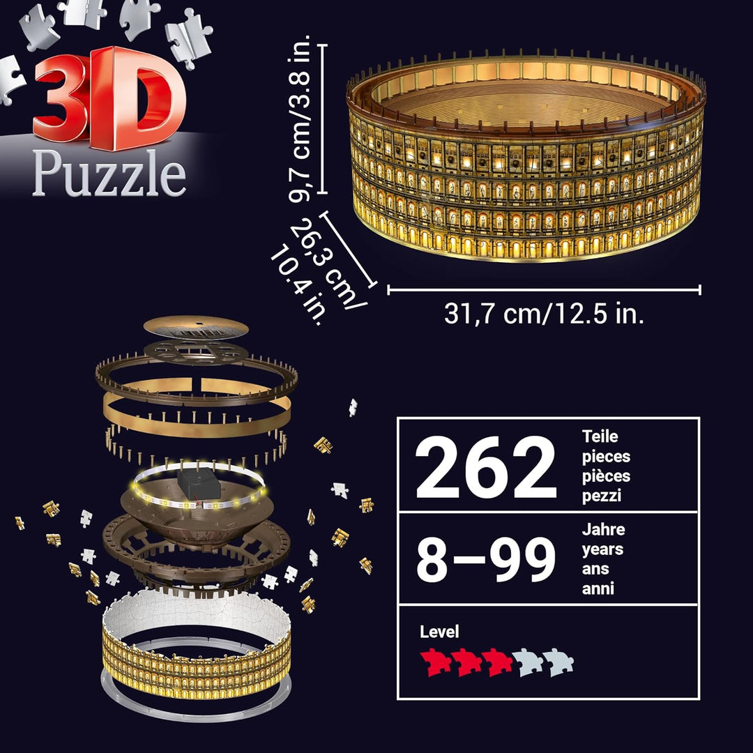 Ravensburger 3D Puzzle Kolosseum in Rom bei Nacht 11148 - leuchtet im Dunkeln - 216 Teile - ab 8 Jah