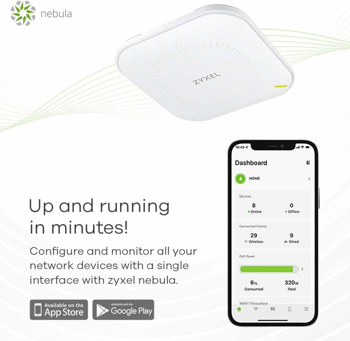 Zyxel Cloud WiFi6 AX1800 Wireless Access Point (802.11ax Dual Band), 1,77 Gbit/s, Verwaltbar über Ne