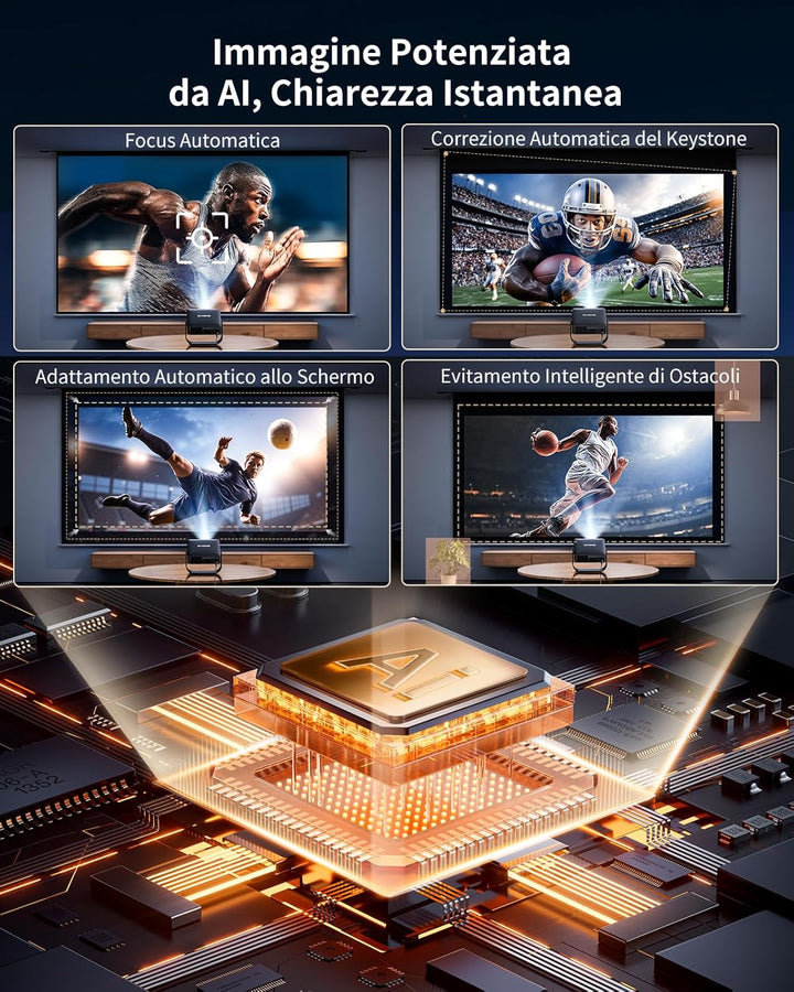 Smart Beamer【Kompatibel mit Netflix/Live TV/330° Drehbar】 Mini Beamer 4K mit Autofokus/6D Trapezkorr