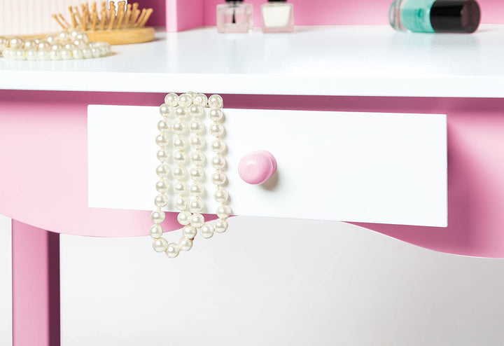 PINOLINO Kinderschminktisch Jasmin, MDF rosa und weiss lackiert, Schminktisch mit Spiegel und Hocker