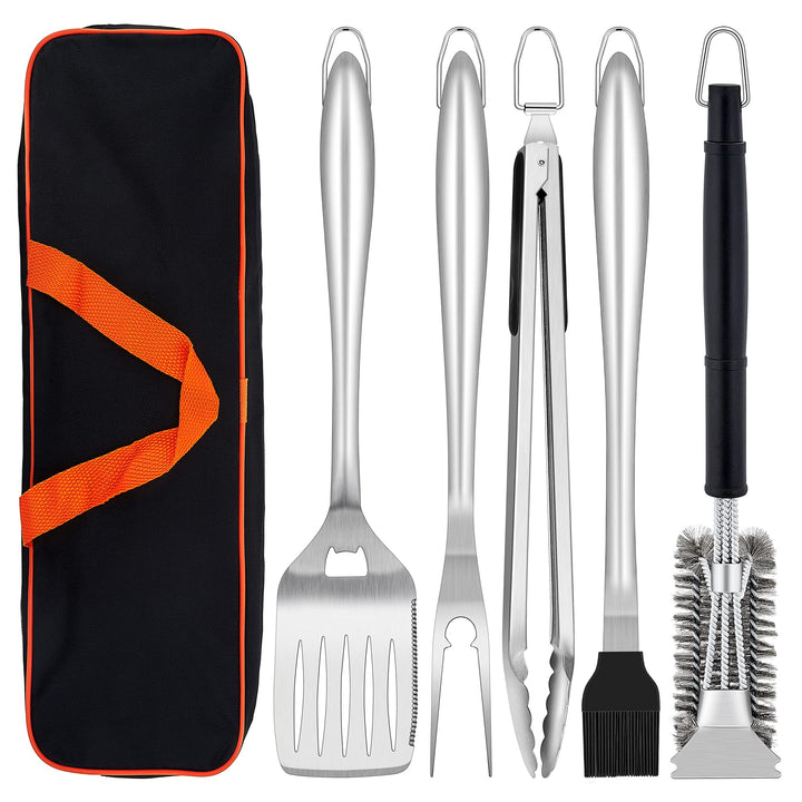 Herogo Grillbesteck Set, 6-teilig Edelstahl Grill Zubehör mit Tragetasche, Grillwerkzeug-Set mit Zan