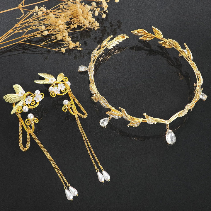 Hifot Elfen Ohrringe Tiara Set für Damen, Elfen Krone Kopfschmuck Fee Pixie Elf Ohren Ohrclips für E