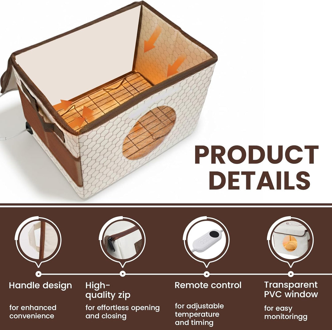 Brot Gärbox mit Heizung, Faltbare Brot Gärschrank Einstellbare Temperatur und Timer, Teiggärbox zum