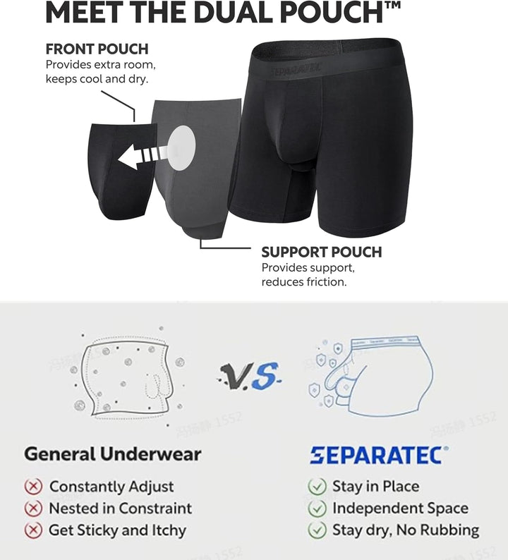 Separatec Herren Boxershorts Mehrfachpack Doppelbeutel Dual Pouch, Bambus Unterhosen Männer, Stretck